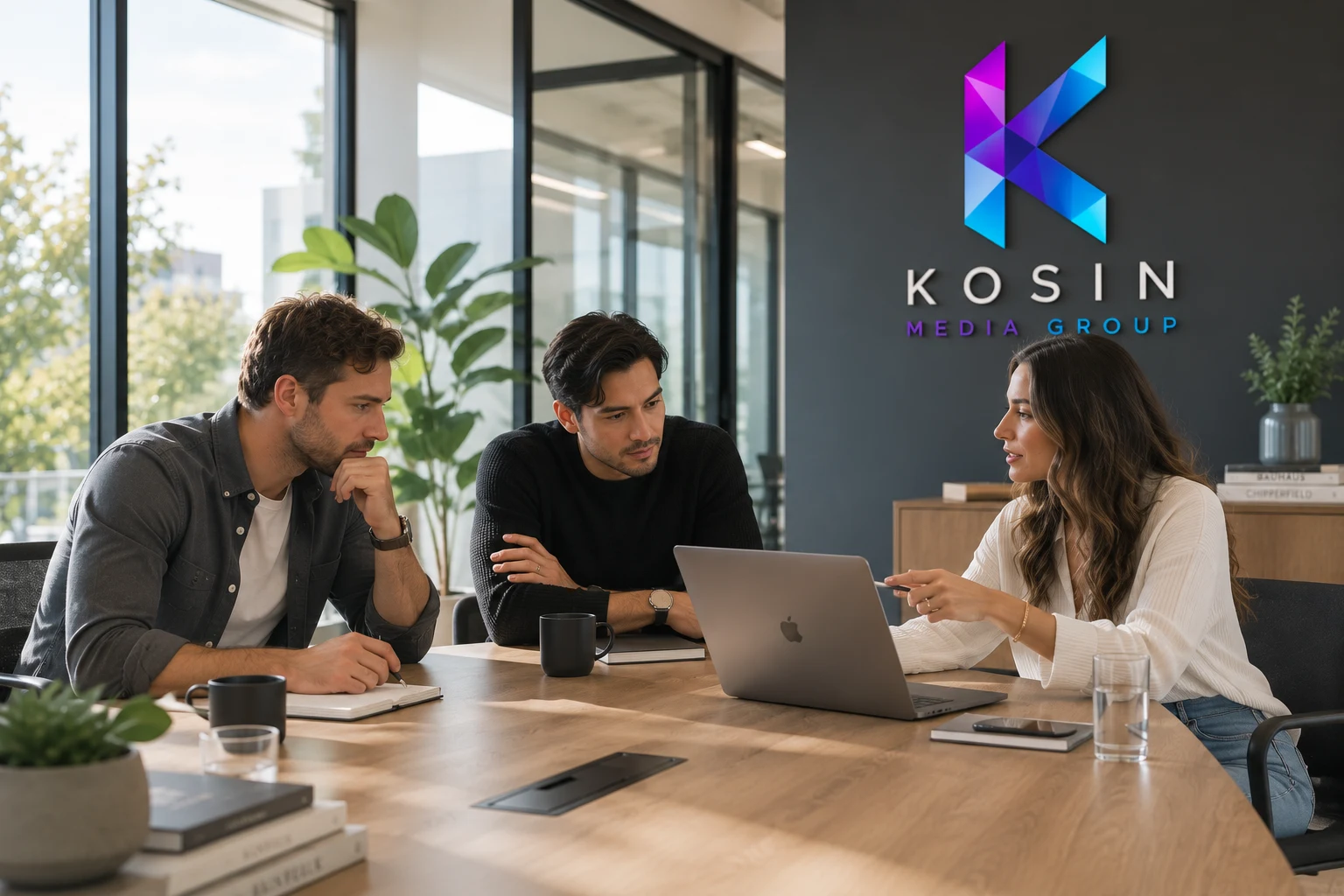 The Kosin Media Group team collaborating in the office