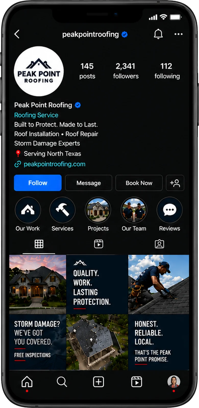 Peak Point Roofing Instagram profile