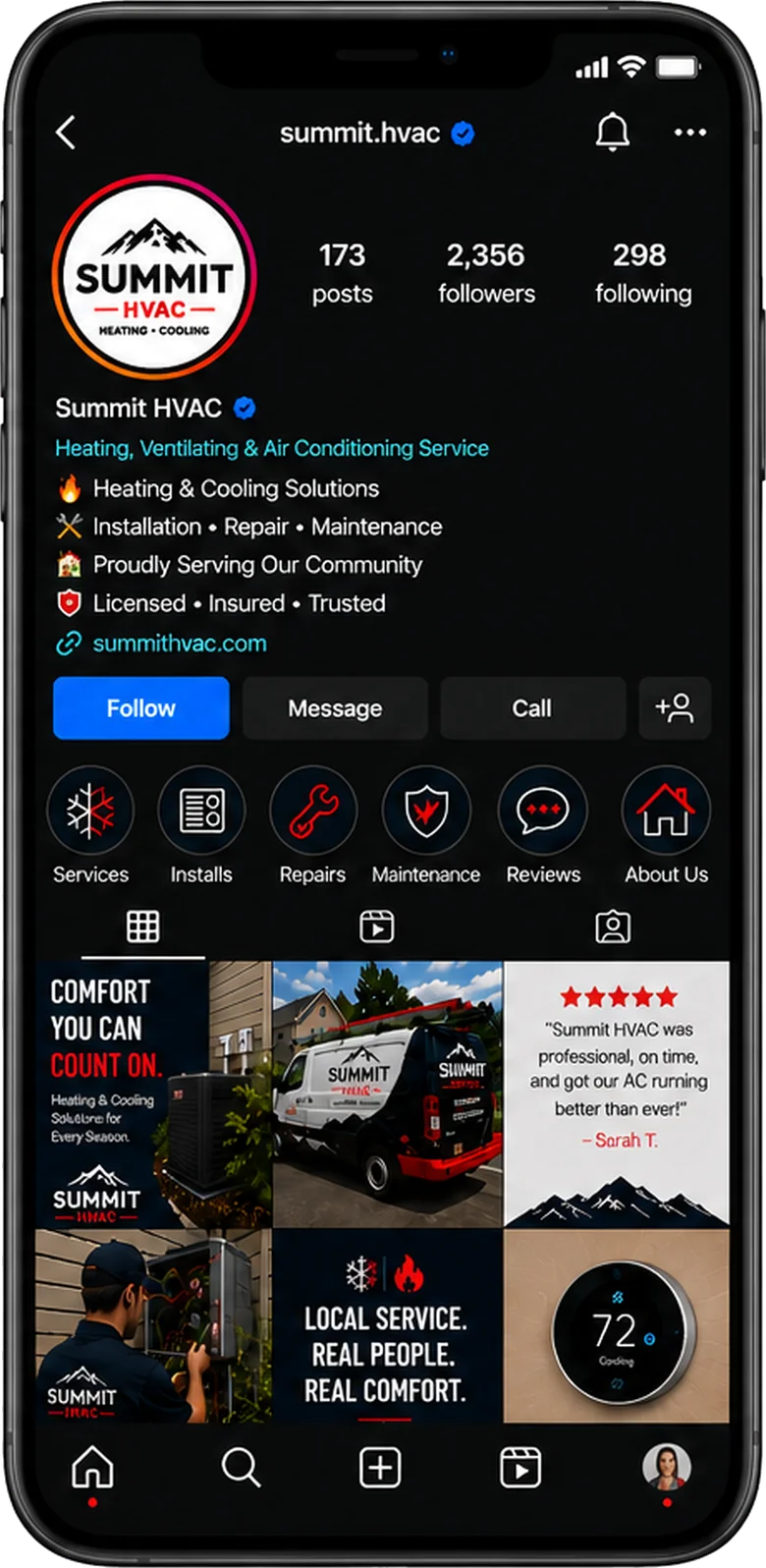 Summit HVAC Instagram profile